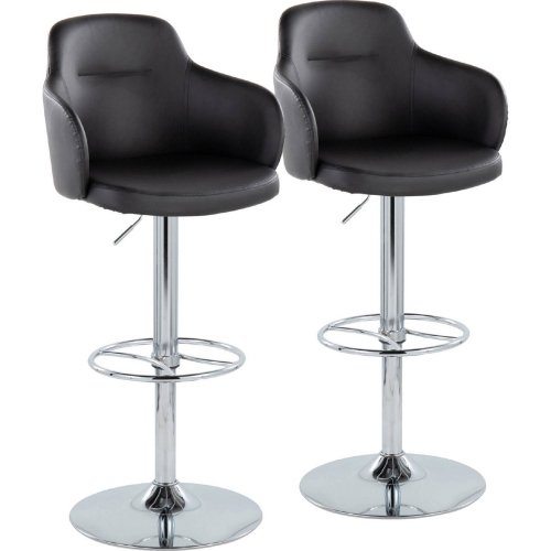 Boyne Adjustable Swivel Bar Stool in Chrome & Black Leatherette (Set of 2)